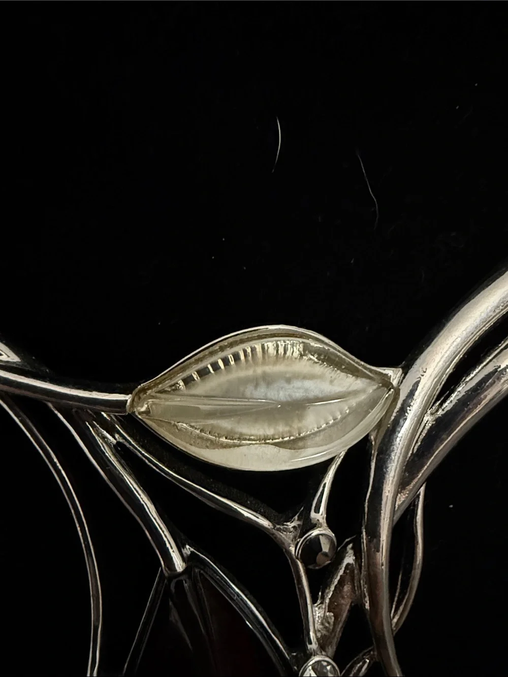 Silver Leaf Drop Necklace with Smoky Accent